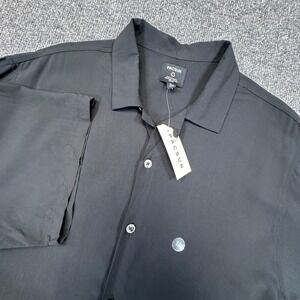 PacSun Button Up Camp Shirt Mens Medium Black Short Sleeve Rayon Sustainable NEW